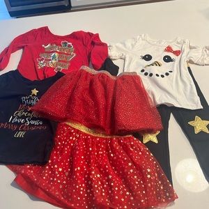 Holiday time lot 3T includes 3 long sleeve tshirts, one pant and 2 tutu